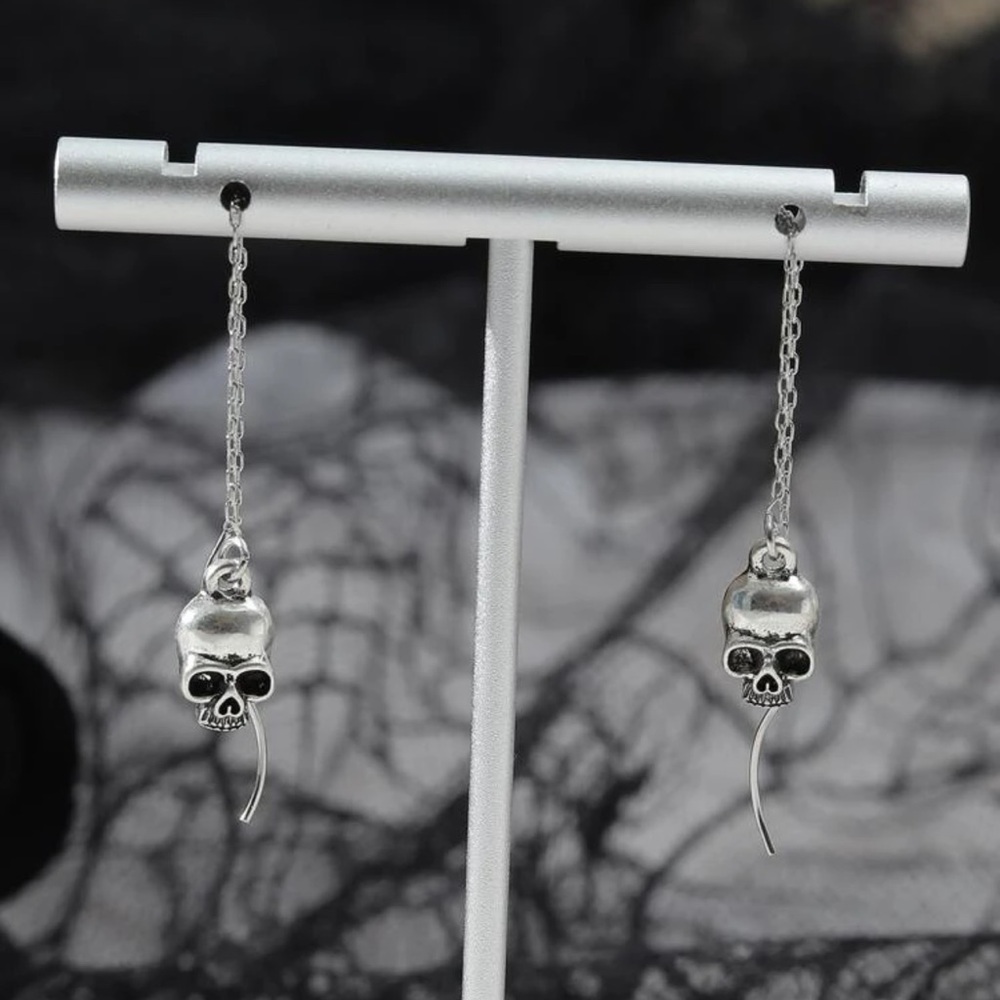 Awesome Rustic Style Skeleton Skull Stringer Earrings View 2